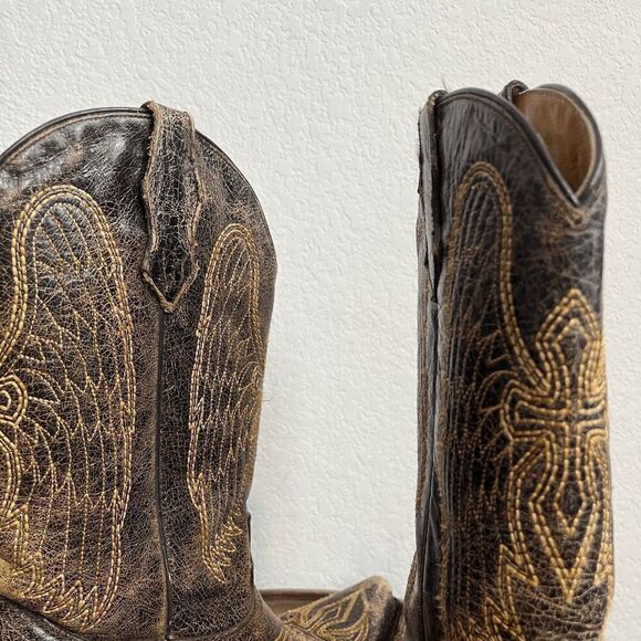 Corral Boots Teens Wing & Gross Brown Gold Western Cowboy Boots Youth Size 2 - Picture 6 of 11